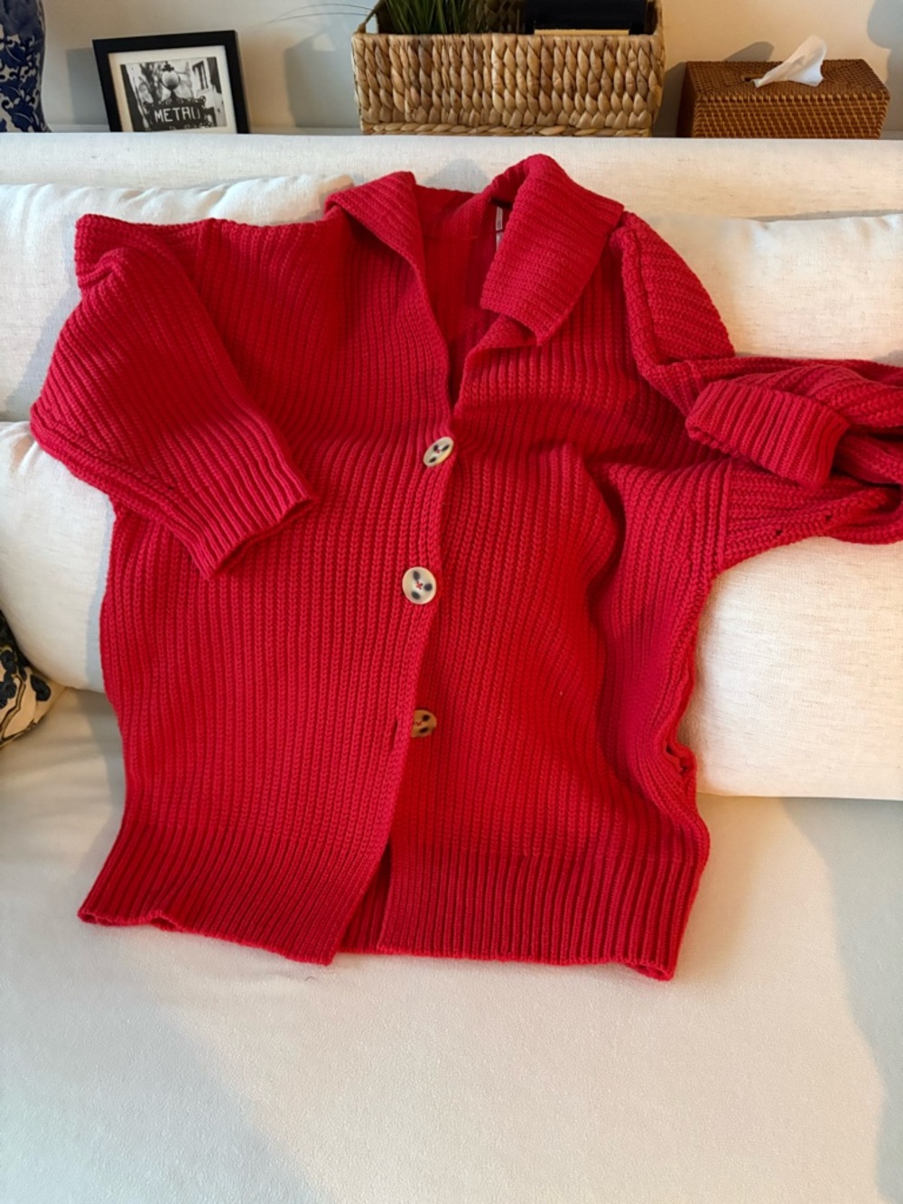 Free people, oversized, red cardigan, chunky knit XL - Picture 3 of 11